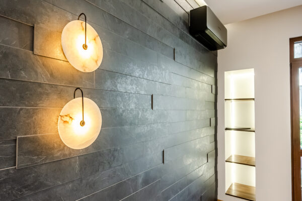 Custom feature wall with decorative lighting